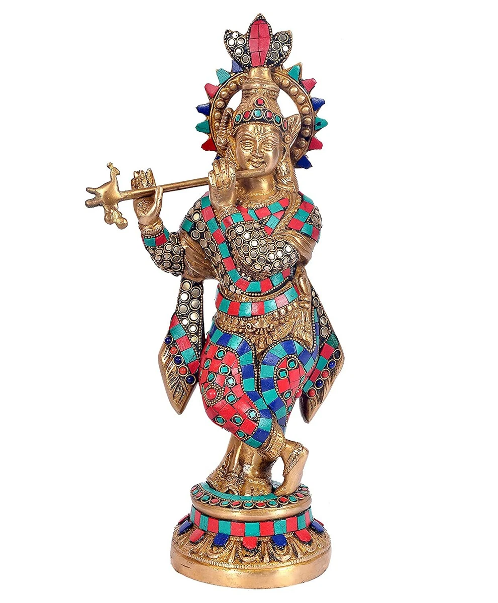 Lord Brass Krishna & Flute Idol God Sculpture Govinda Statue ...