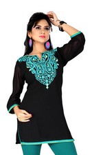 Black georgette kurti / Tunic with green embroidery