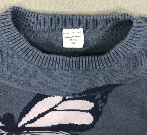 Abercrombie Kids Sweater Girl's 15-16 Blue Gray Pullover Butterfly Knitted Crew - Picture 3 of 12