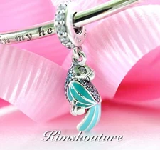 Authentic Sterling Silver Tropical Parrot Teal & Clear CZ Dangle Bead 791903ENMX