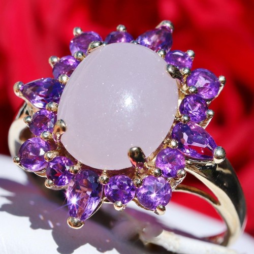 14k yellow gold ring 6.15ct natural lavender Jadeite jade amethyst 5.1g size 10 - Picture 5 of 12