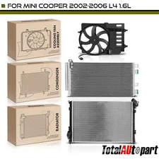Radiator and AC Condenser and Cooling Fan Kit for Mini Cooper 2002-2006 L4 1.6L