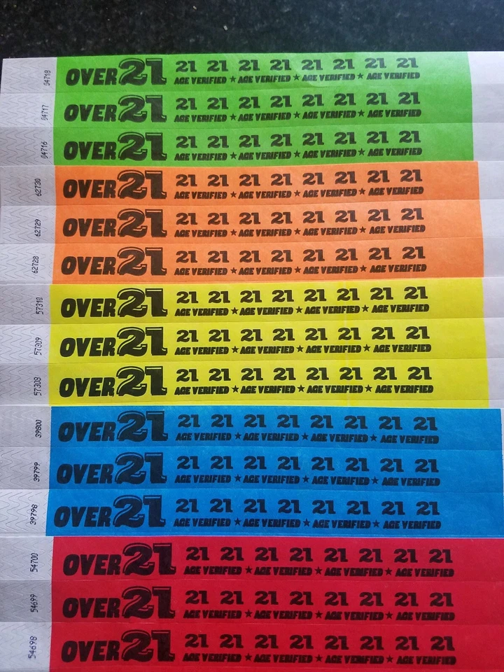 100 OVER 21 3/4" TYVEK WRISTBANDS, WRISTBANDS FOR EVENTS, PAPER WRISTBANDS
