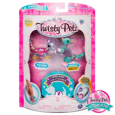 3 Twisty Petz Bracelet Set Pixie Mouse Radiant Roo Flocked! Fuzzy! Surprise Pets