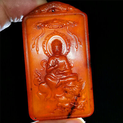 Buy Chinese Old Hetian Red Jade Jadeite Pendant Necklace Hand-carved Statue Bodhisa