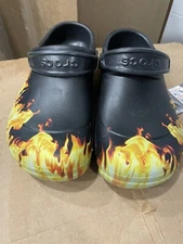 Famous Brand Clogs Unisex Bistro Graphic Flames On Fire Mens 10 Women’s 12 NEW!!