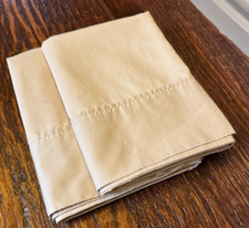 2 King Pillowcases High Thread Count Sateen Tan Color 37"x 20" Nice - No Spots