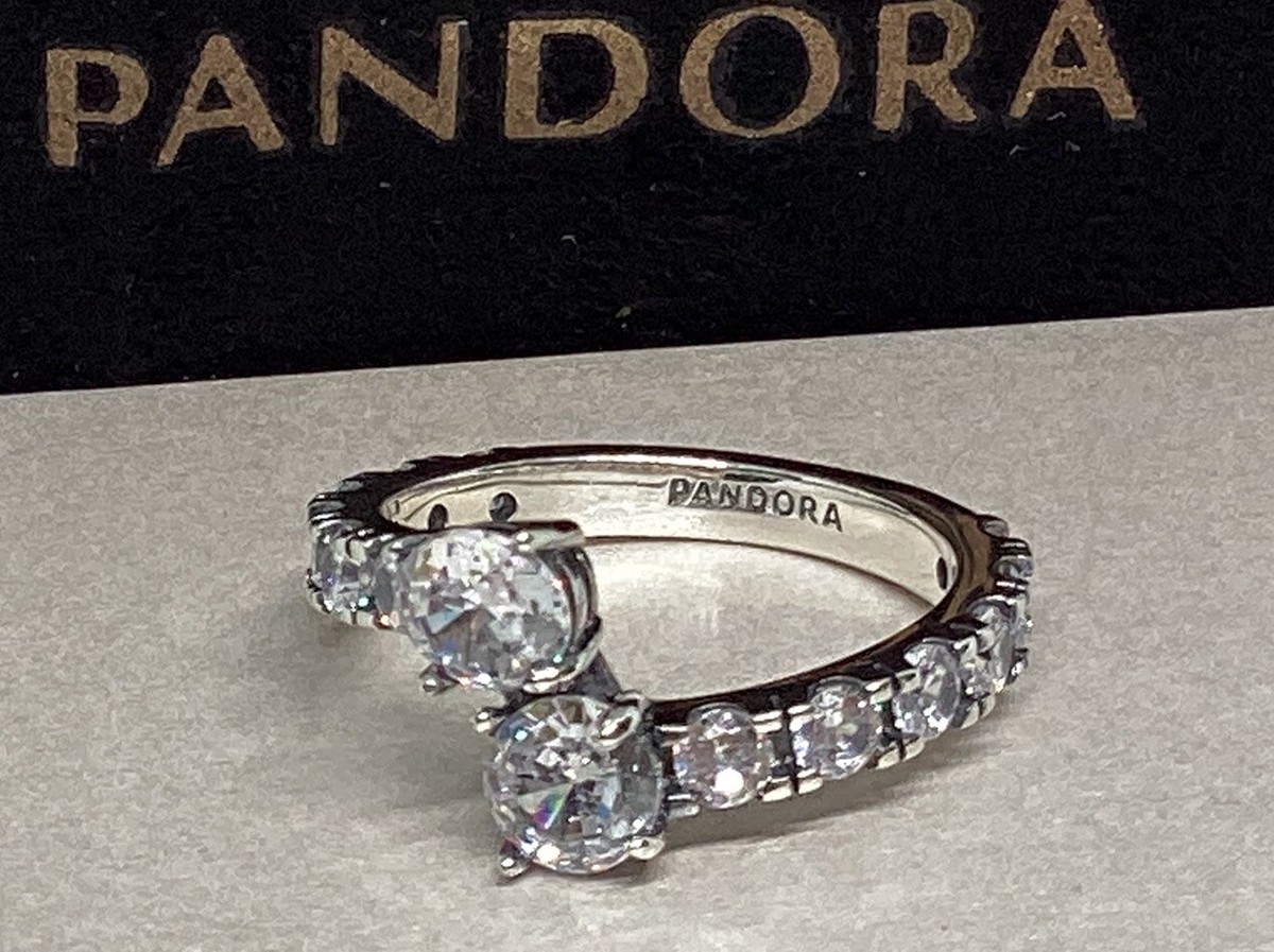 s925 Vintage Silver Ring 2セット 925 Sterling Silver PANDORA Sparkling Overlapping Band Ring