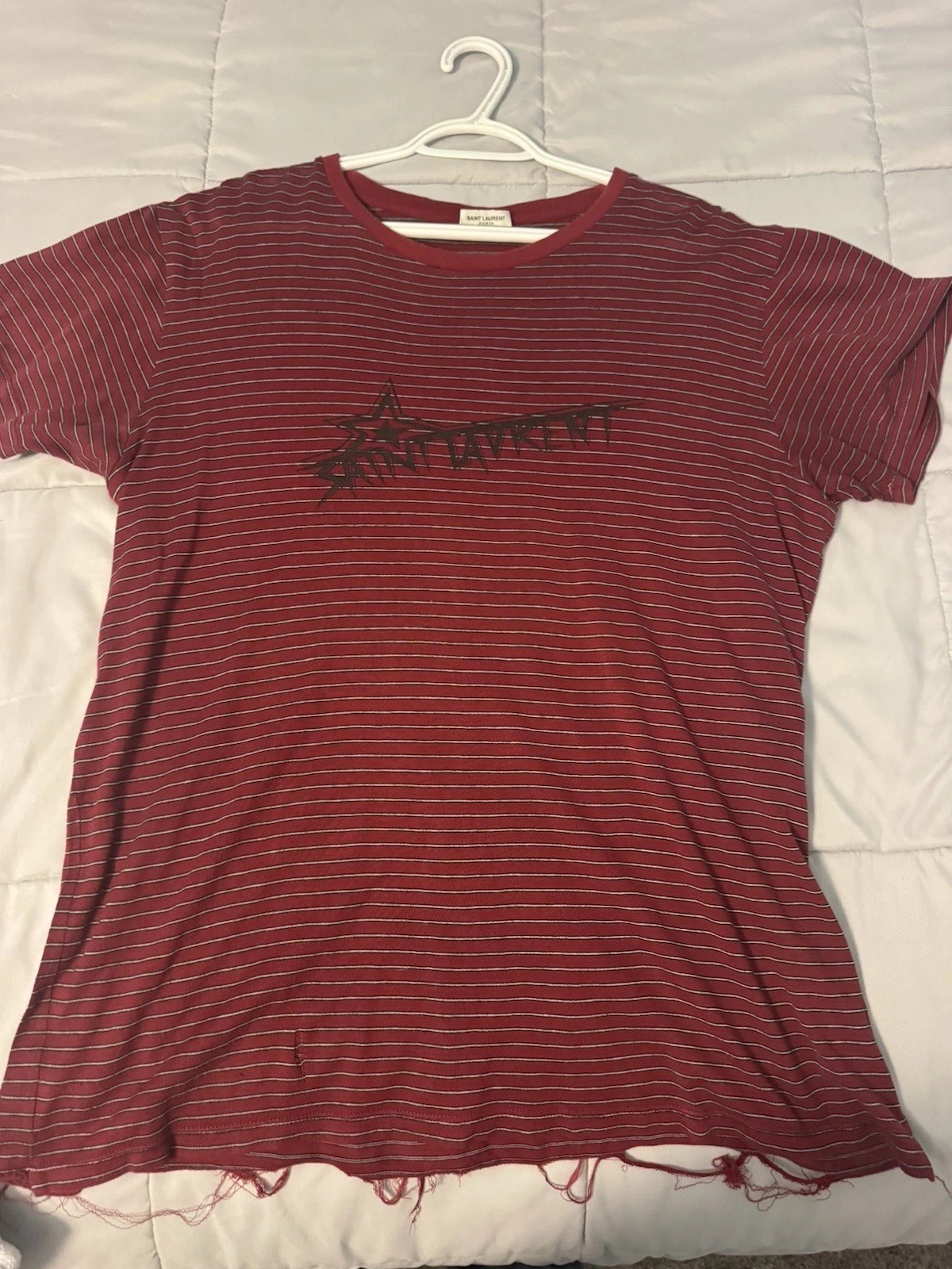 Autentica T shirt Saint Laurent a righe con logo stella rossa taglia large