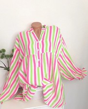 Italy Damen Bluse Pink Grün NEU 44 46 48 Curvy oversize Musselin Curvy 