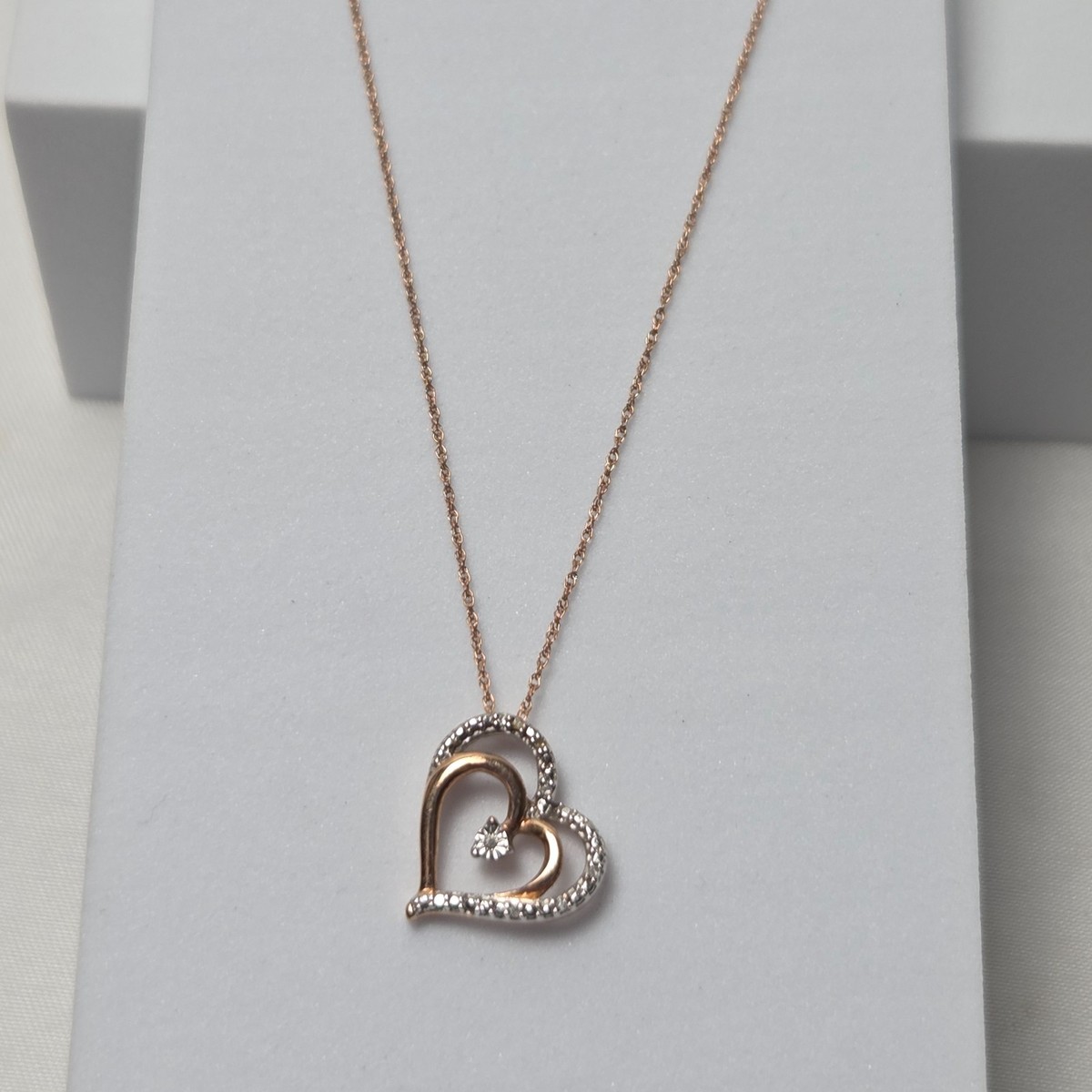 Kay Jewelers 10K Rose Gold Tilted Hearts Diamond Accent Necklace - Main Image