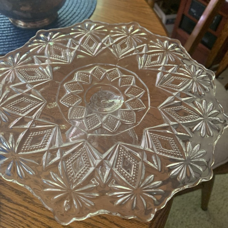 Vintage 1900s EAPG Early American Pressed Glass Pedestal Cake Stand Art Deco 9x5