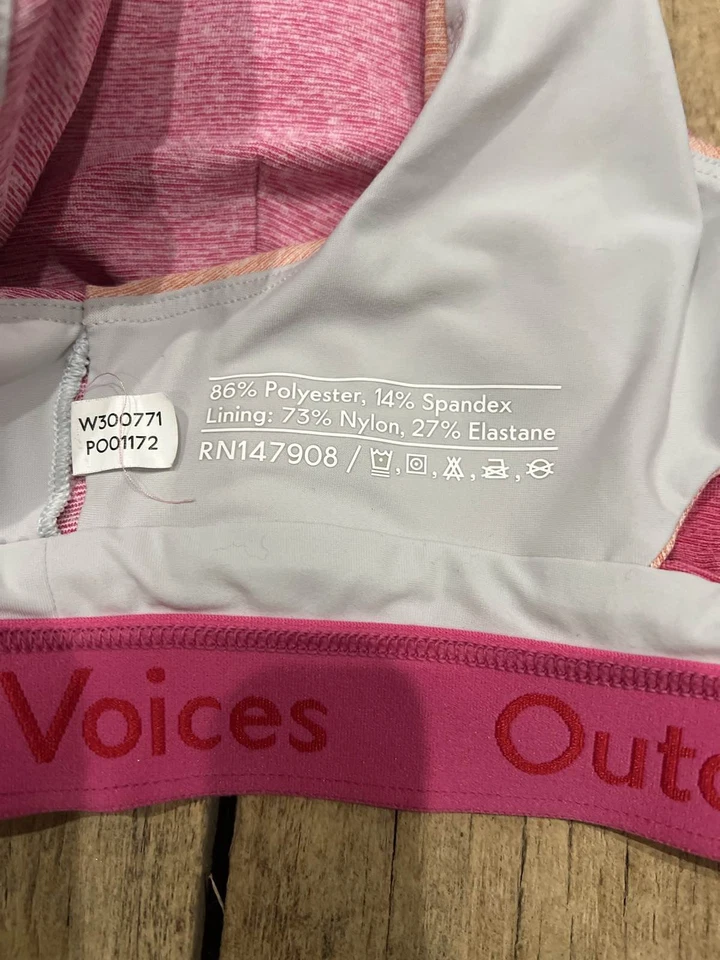 Спортивный бюстгальтер Outdoor Voices розовый трехцветный с косой спинкой укороченный топ женский размер маленький - Изображение 4 из 4