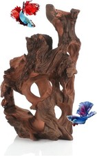 Natural Wood Aquarium Cave Betta Fish Hideout for 10.2-11.8 Inch, multi-hole