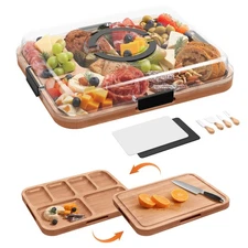 Charcuterie Board with Lid, 2 Side Bamboo Cheese & Cutting Board for Kitchen,...