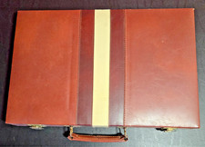 Backgammon Set Vintage Complete Faux Leather Brown Case/Rare Cream Corduroy
