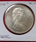 1967 BRILLIANT UNCIRCULATED CANADIAN SILVER DOLLAR COIN-MONEY