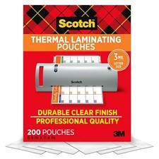 Scotch Thermal Laminating Pouches, 200 Count, Clear, 3 mil.