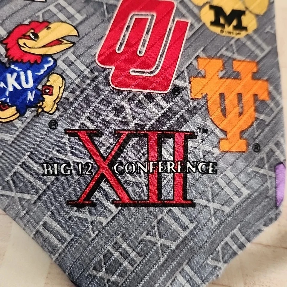 Big 12 Conference Neck Tie Merge Left 100% Silk College Football NCAA VTG 90s - Image 3 of 3