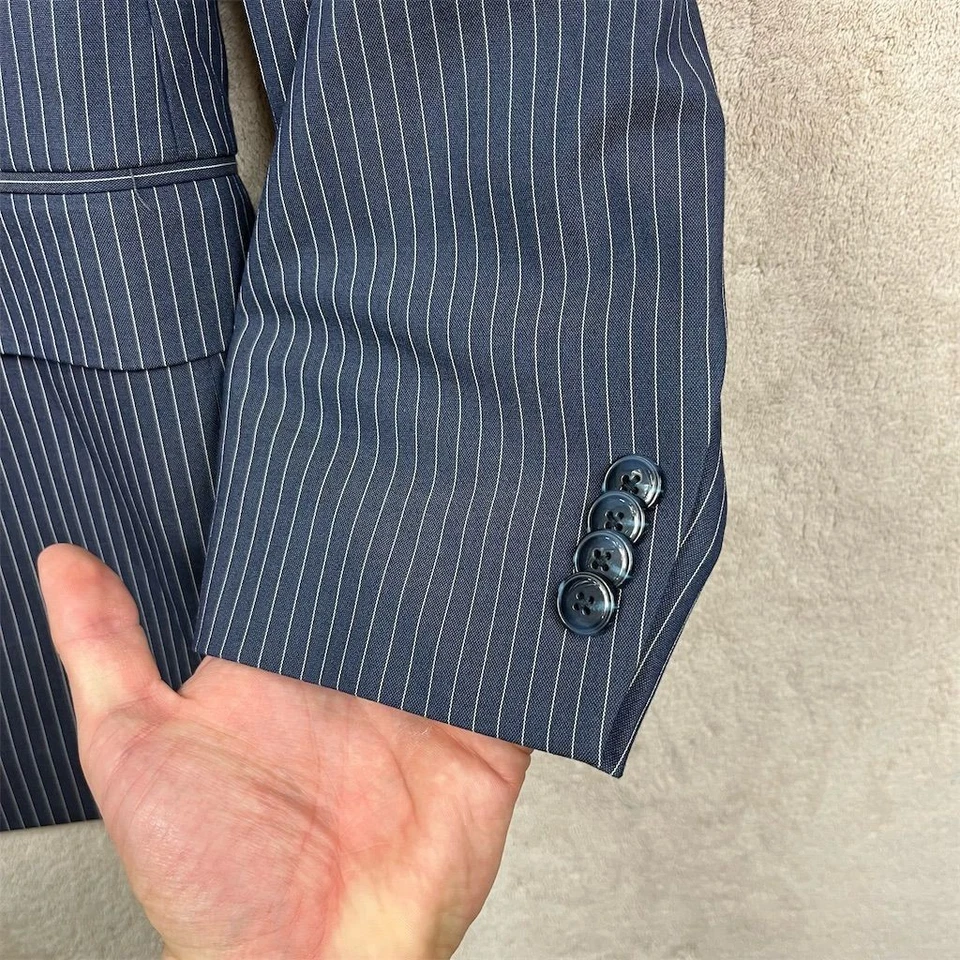 Blazer Sean John Para Hombre Doble Pecho Azul Talla 44L Rayas Formal Foto 4 de 4