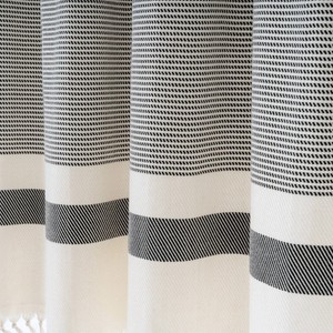 Olive&Linen Striped Black Pixel Soft Shower Curtain W/Fringe 72"×72"