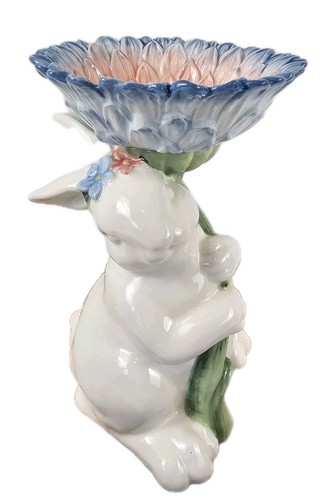 Williams Sonoma Sculptural Bunny Multicolored Floral Candy Bowl Dish Handpainted
