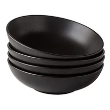  8.75‘’ Large Pasta Bowls, 42 ounce Deep Stoneware Bowls Set 4PCS Matte Black