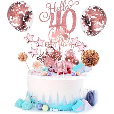 Tortendeko Geburtstagsdeko 40 Jahre Roségold Cake Topper Kerzen Ballons