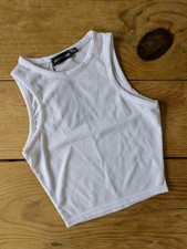 PrettyLittleThing White Rib Racer Neck Vest Top UK 4 Brand New With Tags