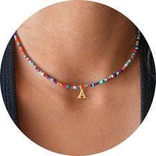 Turandoss Beaded Initial Necklaces for Girls Women, Gold Choker Necklace for Kid