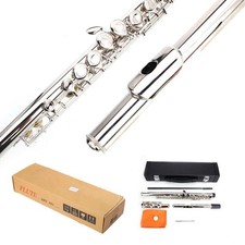 New Nickel-plated Body Keys School Student Band 16 Hole C Flute Silver w/ Case