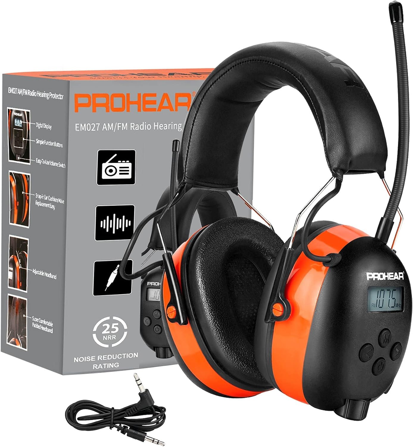 Safety Ear Protection Earmuffs AM FM Radio Headphones Digital Display 25dB NRR