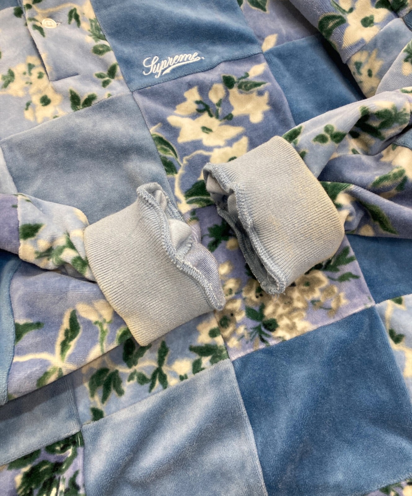 SUPREME Floral Patchwork Velour L/S POLO 21AW Size: M Blue Men thumbnail 7