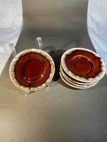 5 Vintage 1960’s Hull Pottery Oven Proof Brown Drip 6 in” Saucer (848)