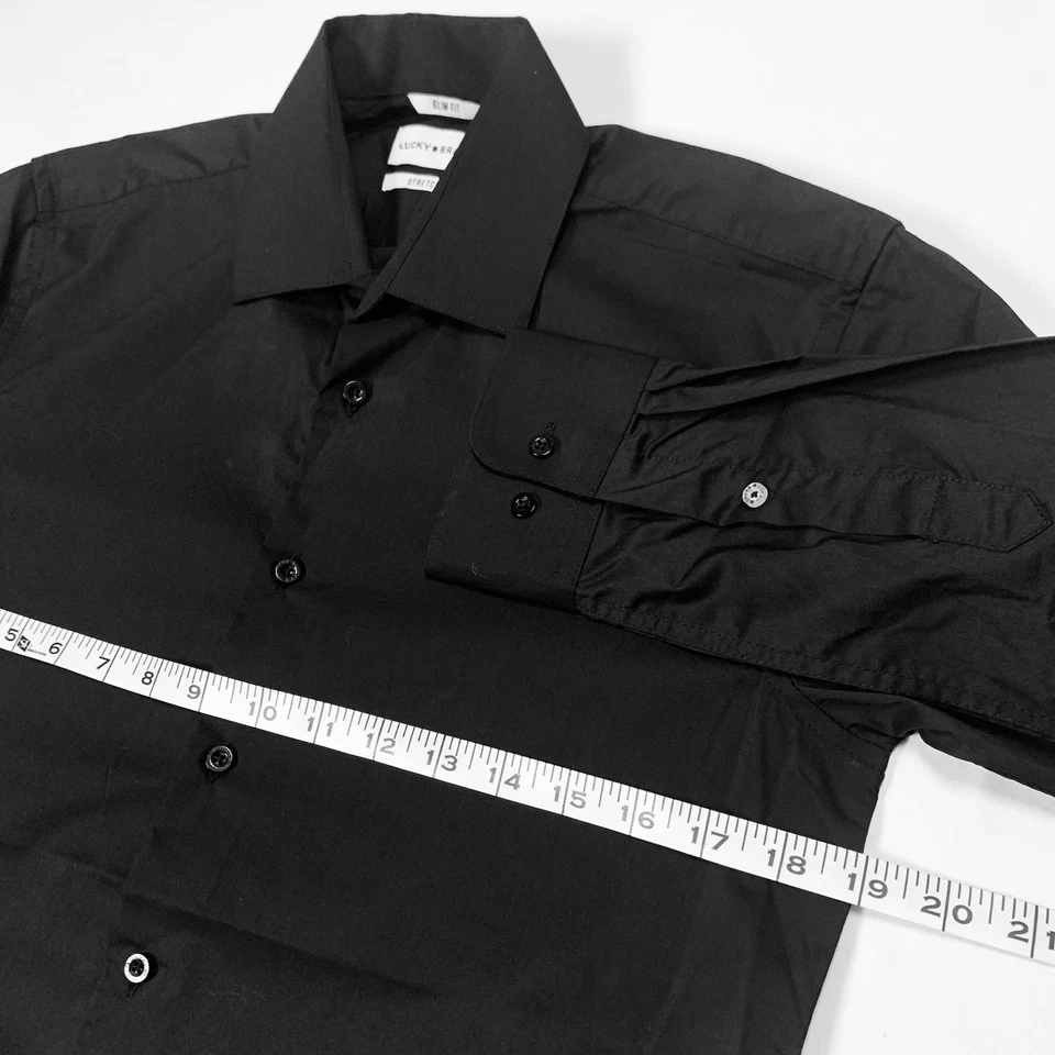 Camisa de vestir Lucky Brand manga larga abotonada para hombre pequeña calce ajustado negra elástica Foto 4 de 4