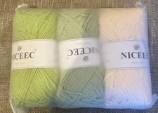 New Niceec (3) Pack Yarn Green and Pink Skeins Soft Cotton