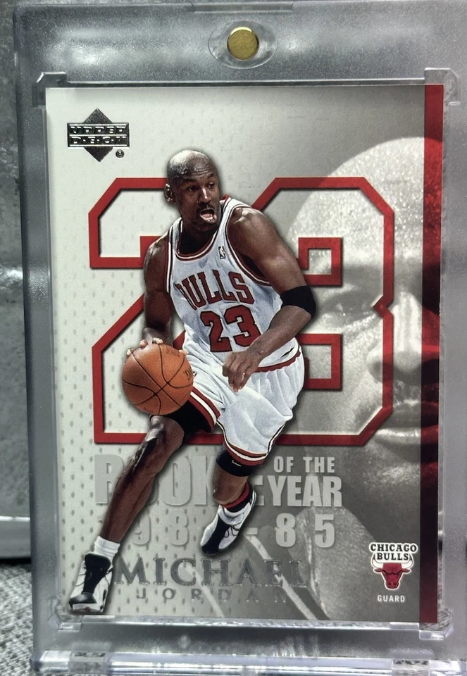 Tarjeta SSP Michael Jordan NOVATO DEL AÑO AUTÉNTICA CAMISETA DE LOS BULLS MUY RARA #23 Foto 4 de 4