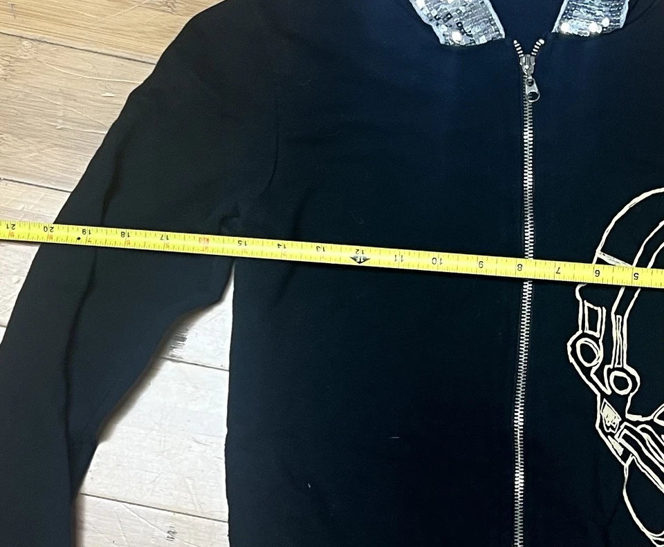 Y2K Delias黑色拉链连帽衫带耳机图形和亮片连帽衬里 — 第 3/3 张图片