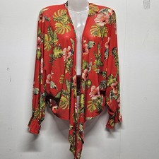 Womens Tropical Floral Open Front Cardigan Kimono Long Sleeve Size M Cottage