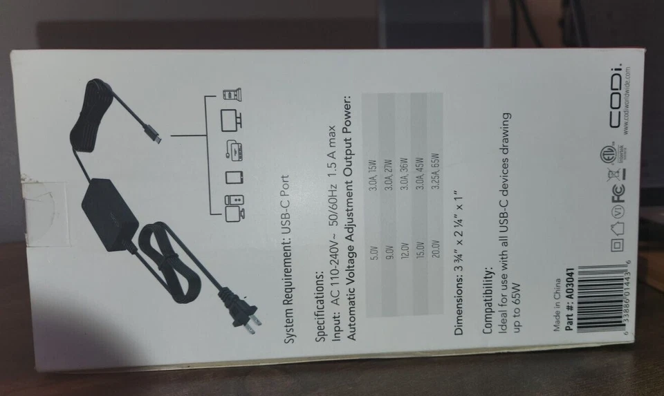 65W USB-C Type-C Adapter Laptop Charger For Lenovo/HP/Samsung/Acer Chromebook - Image 2 of 2