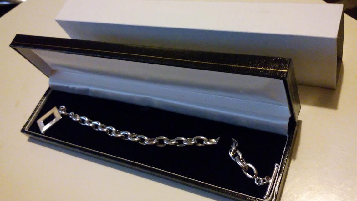 GMTV 925 Sterling Silver Link MOP Dangle Rectangular Charm Toggle