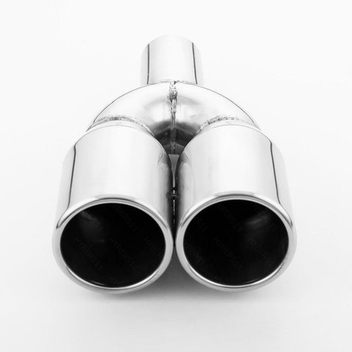 Pair Dual 3.5" Straight Cut Round Out 304 Stainless Steel Exhaust Tips 2.25" In - Picture 5 of 6