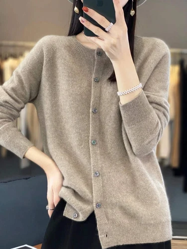 Long Sleeve 100% Merino Wool Sweaters Cashmere Cardigan Spring Autumn Women O-Ne - Picture 45 of 84