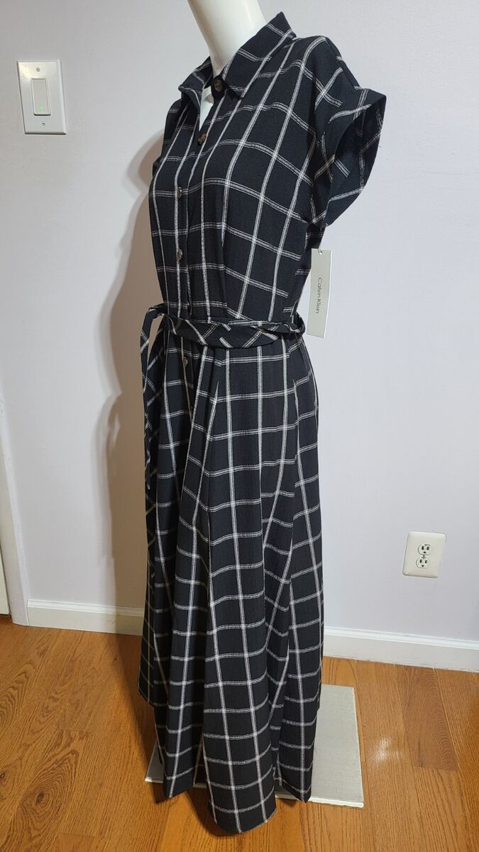 NEW CALVIN KLEIN SHORT SLEEVE BLACK & WHITE PLAID MAXI SHIRT NEW CALVIN KLEIN SHORT SLEEVE BLACK & WHITE PLAID MAXI SHIRT