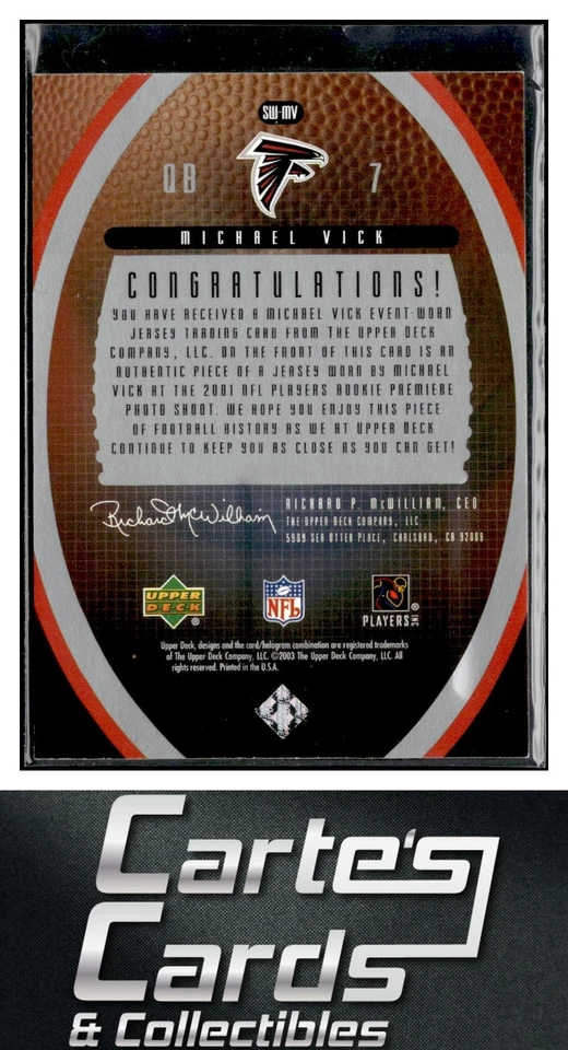 Michael Vick 2003 Upper Deck Standing O #SW-MV Swatches Atlanta Falcons Jersey - Image 2 of 2