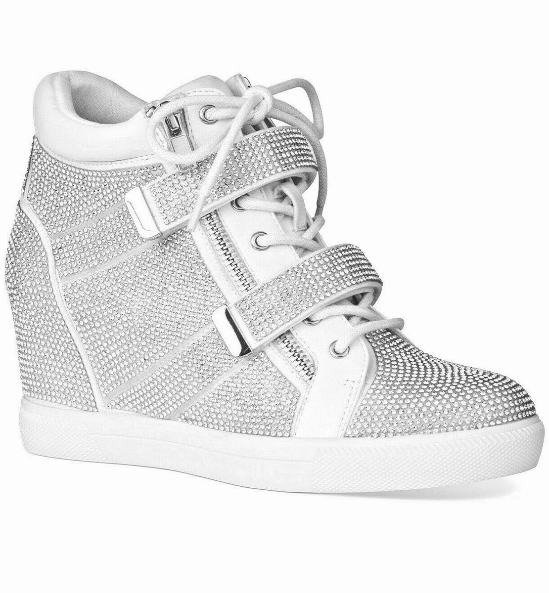 INC Women SALE Debby Sparkle Rhinestones OFF White Wedge Fashion Sneakers NEW 6M