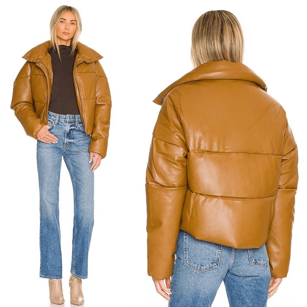Apparis Jemma Vegan Leather Puffer Jacket Camel Size M