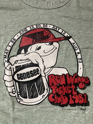 Vintage Rochester Red Wings Baseball shirt Genesee Beer 1981 ￼champion blue bar