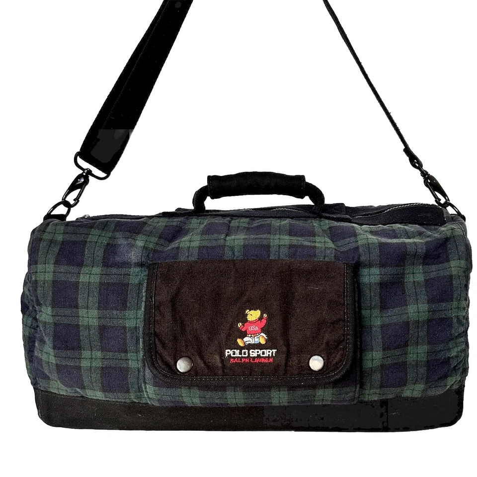 Bolso de Lona Blackwatch Ralph Lauren Polo Bear Verde Tartán Cuadros Deporte Fin de Semana Foto 2 de 4