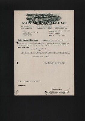 Hanover, letter 1932, GEHA AG factory for office supplies Geha-Trumpf warranty template